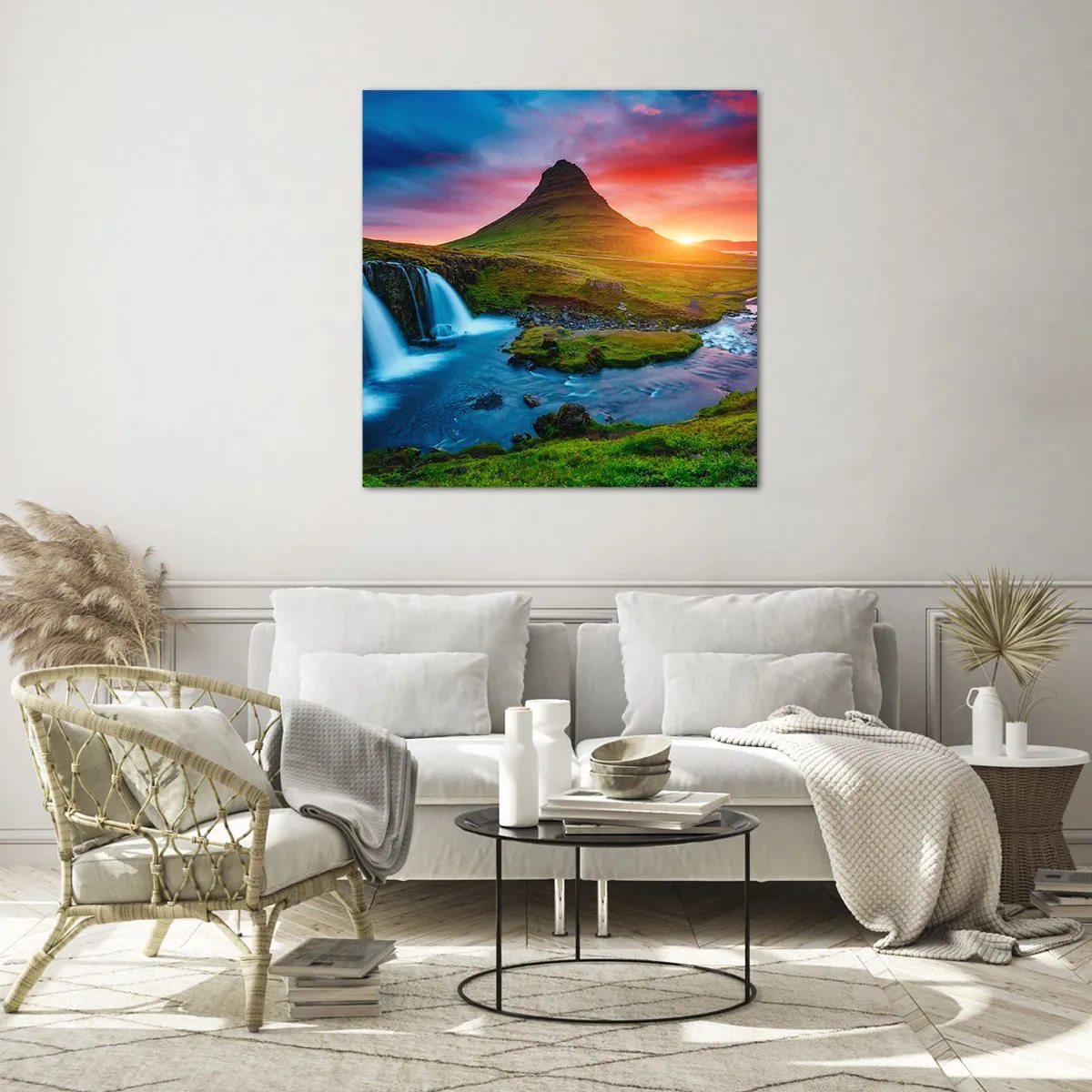 Cuadro sobre vidrio - Impresiones sobre Vidrio - Islandia - fuego y agua - 60x60 cm