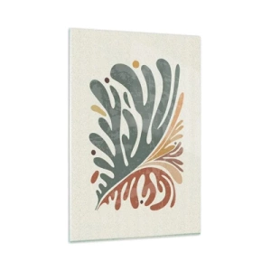 Cuadro sobre vidrio - Impresiones sobre Vidrio - Hoja abstracta colorida sobre un fondo claro - 80x120cm - Hoja multicolor - Decoración de pared moderna para salón y dormitorio ARTTOR