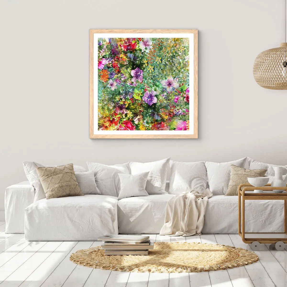 Póster en marco roble claro - En flores a la perdición - 60x60 cm