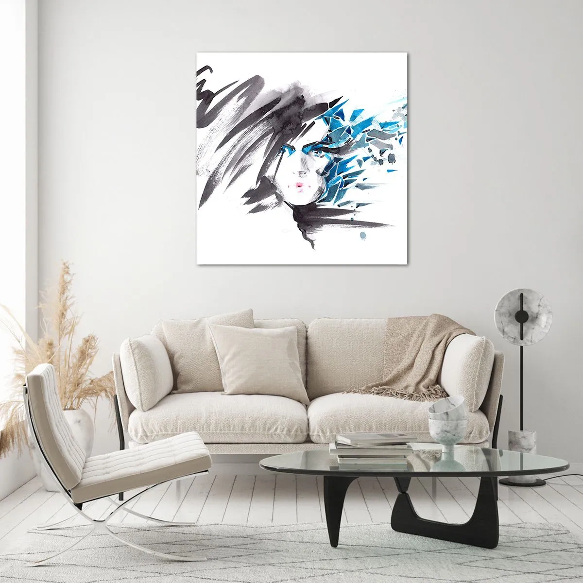 Cuadro sobre vidrio - Impresiones sobre Vidrio - Un sensual retrato en gris y azul - 40x40 cm