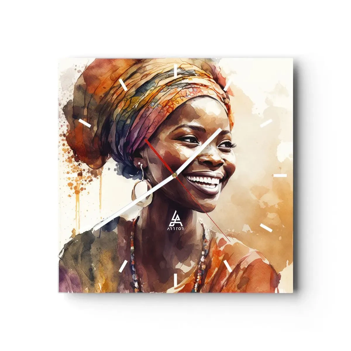 Reloj de pared - Reloj de vidrio - Reina africana - 40x40 cm