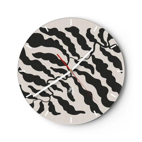 Reloj de pared - Reloj de vidrio - Formas orgánicas negras similares a hojas sobre un fondo claro - 30x30cm - La naturaleza de un cuadrado - Decoración de pared moderna para salón, cocina y dormitorio ARTTOR
