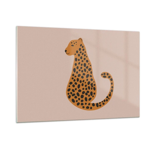 Cuadro sobre vidrio - Impresiones sobre Vidrio - Ilustración de una pantera con manchas negras sobre un fondo beige - 120x80cm - El estampado de leopardo está de moda - Decoración de pared moderna para salón y dormitorio ARTTOR