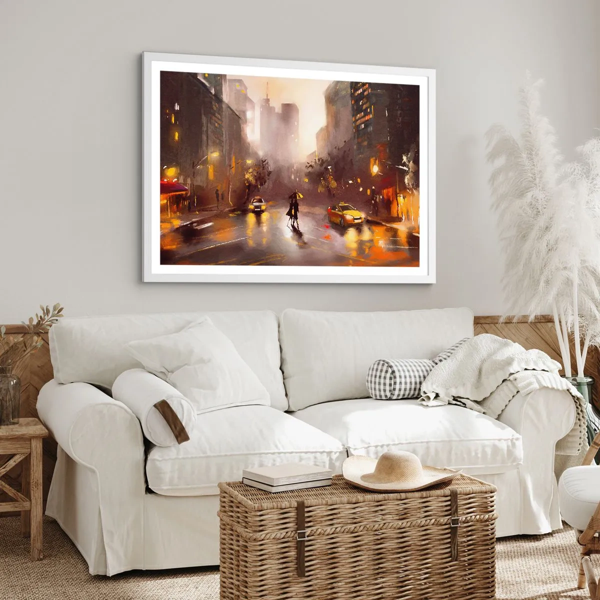 Póster en marco blanco - En las luces de Nueva York - 70x50 cm