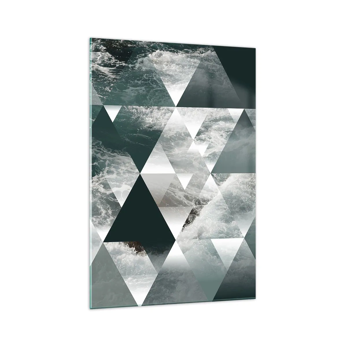 Cuadro sobre vidrio - Impresiones sobre Vidrio - Patrón geométrico con motivo de ondas en tonos verdes. - 70x100cm - Una perspectiva de cristal - Decoración de pared moderna para salón y dormitorio ARTTOR