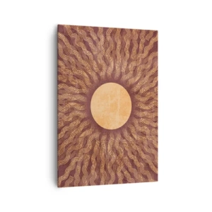 Cuadro sobre lienzo - Impresión de Imagen - Patrón soleado con rayos sobre un fondo en tonos marrones. - 70x100cm - Icono del sol - Decoración de pared moderna para salón y dormitorio ARTTOR