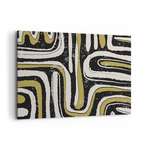 Cuadro sobre lienzo - Impresión de Imagen - Patrón abstracto en negro, blanco y dorado. - 120x80cm - Composición: tramos y callejones - Decoración de pared moderna para salón y dormitorio ARTTOR