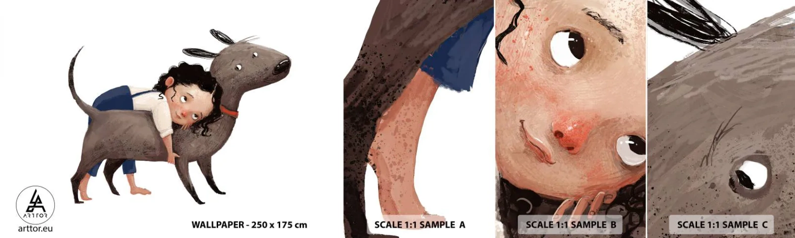 Muestra De Fotomural Standard Eco - Mejores amigos - Para niños, Perro, Chica - 100x30 cm