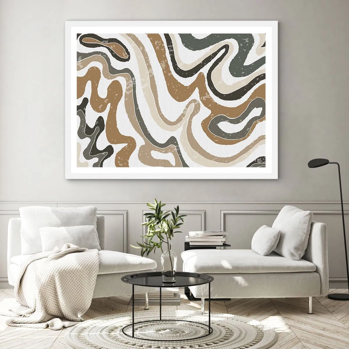 Póster en marco blanco - Meandros de colores terrosos - 40x30 cm