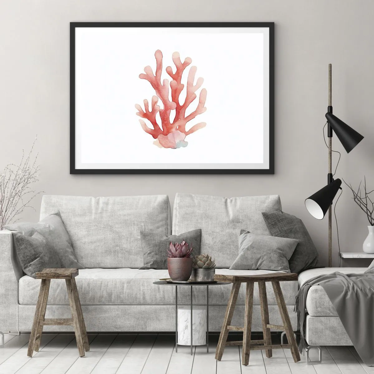 Póster en marco negro - La hermosura del color coral - 50x40 cm