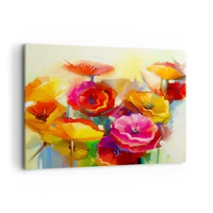 Cuadro sobre lienzo - Impresión de Imagen - Flores abstractas coloridas sobre un fondo claro - 100x70cm - No solo rojo - Decoración de pared moderna para salón y dormitorio ARTTOR