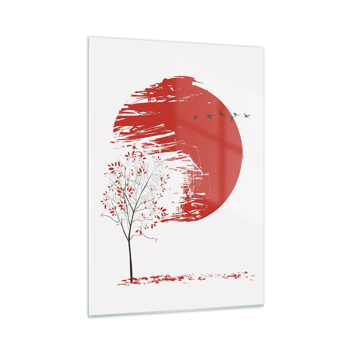 Cuadro sobre vidrio - Impresiones sobre Vidrio - Círculo rojo y árbol en estilo oriental. - 50x70cm - ¿Conoces este país? - Decoración de pared moderna para salón y dormitorio ARTTOR