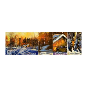 Muestra de fotomural autoadhesivo Deluxe Sticker - Una impresión invernal al sol - Paisaje, Invierno, Cabaña de montaña - 100x30 cm