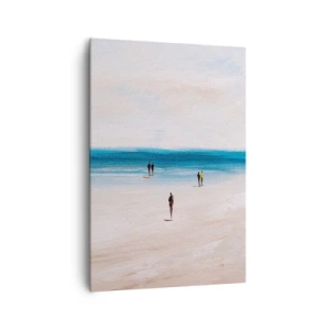 Cuadro sobre lienzo - Impresión de Imagen - Una playa con gente con el mar en calma como telón de fondo. - 70x100cm - Necesidad natural - Decoración de pared moderna para salón y dormitorio ARTTOR