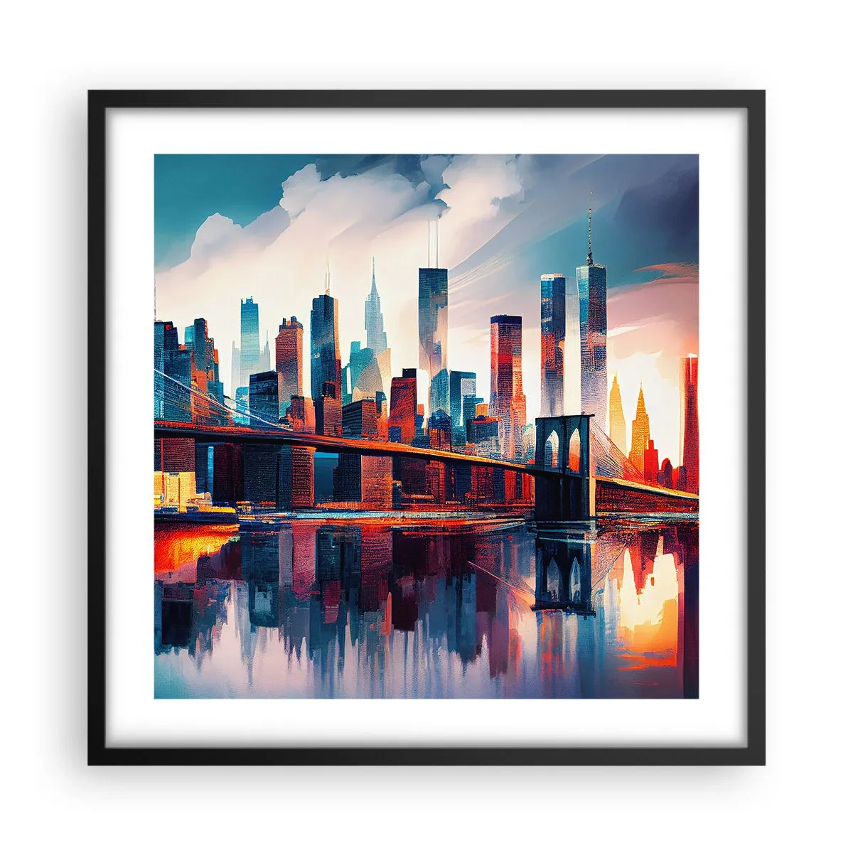 Póster en marco negro - Nueva York siempre luce - 50x50 cm
