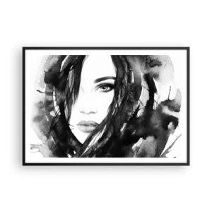 Póster en marco negro - Retrato de una mujer en acuarela en blanco y negro - 100x70cm - Retrato de una dama en blanco y negro - Decoración de pared moderna para salón y dormitorio ARTTOR