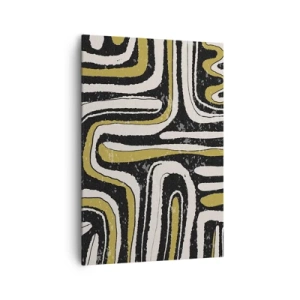 Cuadro sobre lienzo - Impresión de Imagen - Patrón abstracto en negro, blanco y dorado. - 70x100cm - Composición: tramos y callejones - Decoración de pared moderna para salón y dormitorio ARTTOR