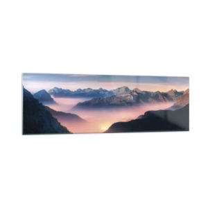 Cuadro sobre vidrio - Impresiones sobre Vidrio - Un paisaje de montaña con un valle lleno de niebla. - 160x50cm - Luz en los valles - Decoración de pared moderna para salón y dormitorio ARTTOR