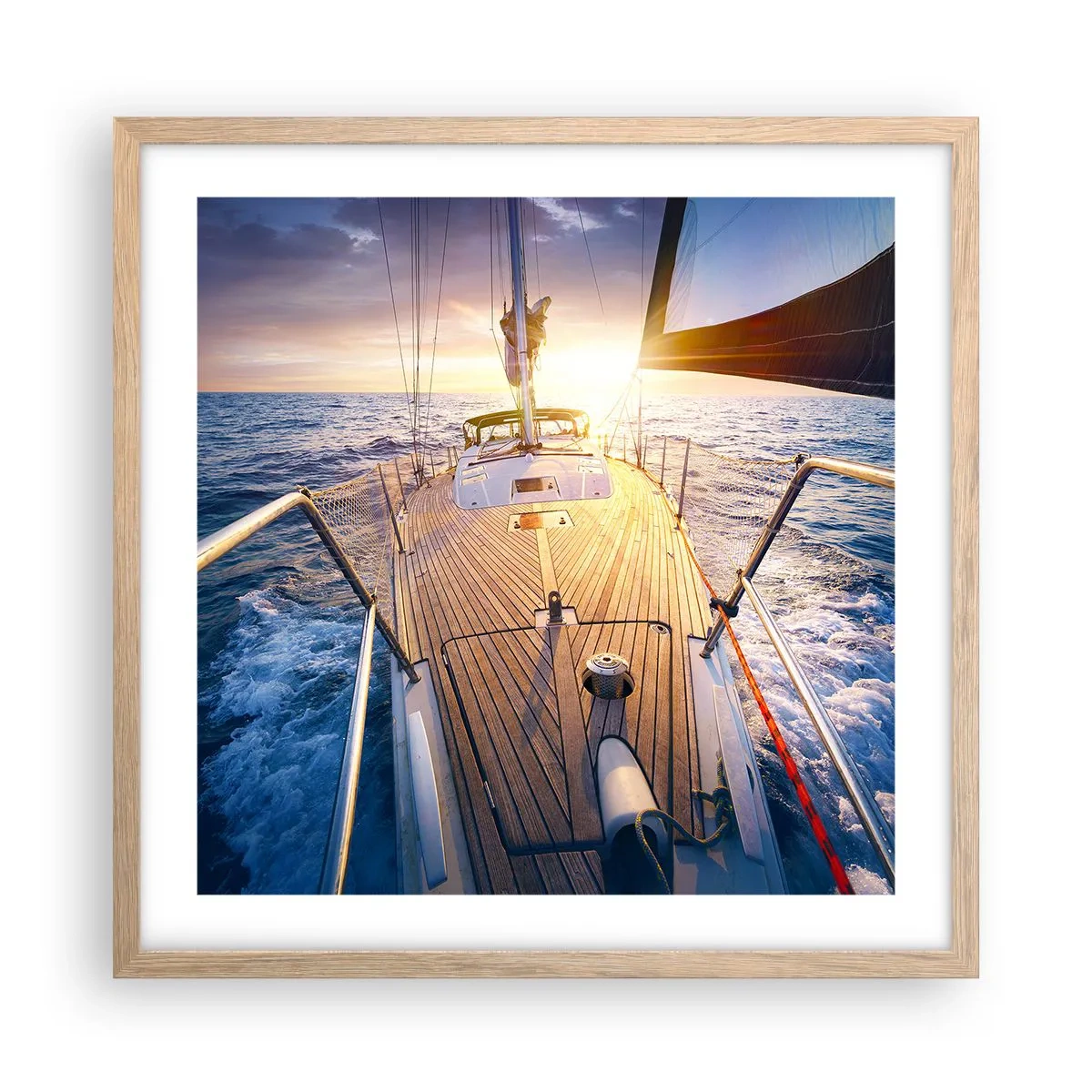 Póster en marco roble claro - Corriendo sobre las olas - 50x50 cm