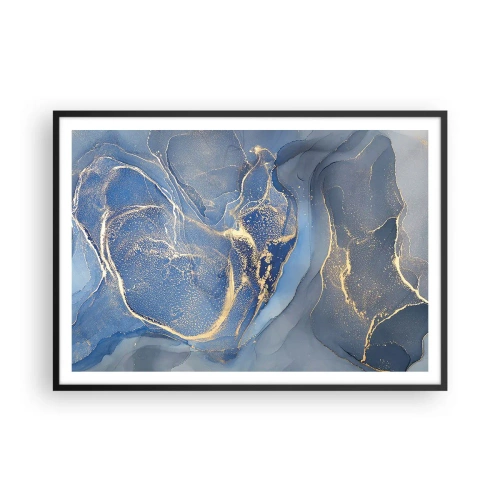 Póster en marco negro - Patrones abstractos azules con acentos dorados - 100x70cm - Polvo de oro - Decoración de pared moderna para salón y dormitorio ARTTOR