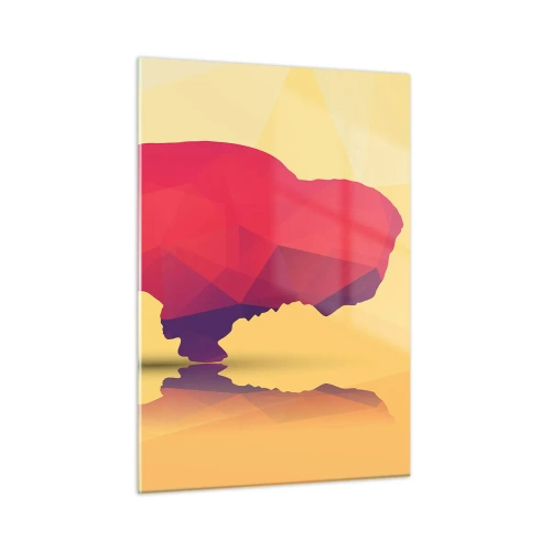 Cuadro sobre vidrio - Impresiones sobre Vidrio - Bisonte geométrico en colores cálidos - 50x70cm - Fuerza de bisonte - Decoración de pared moderna para salón y dormitorio ARTTOR