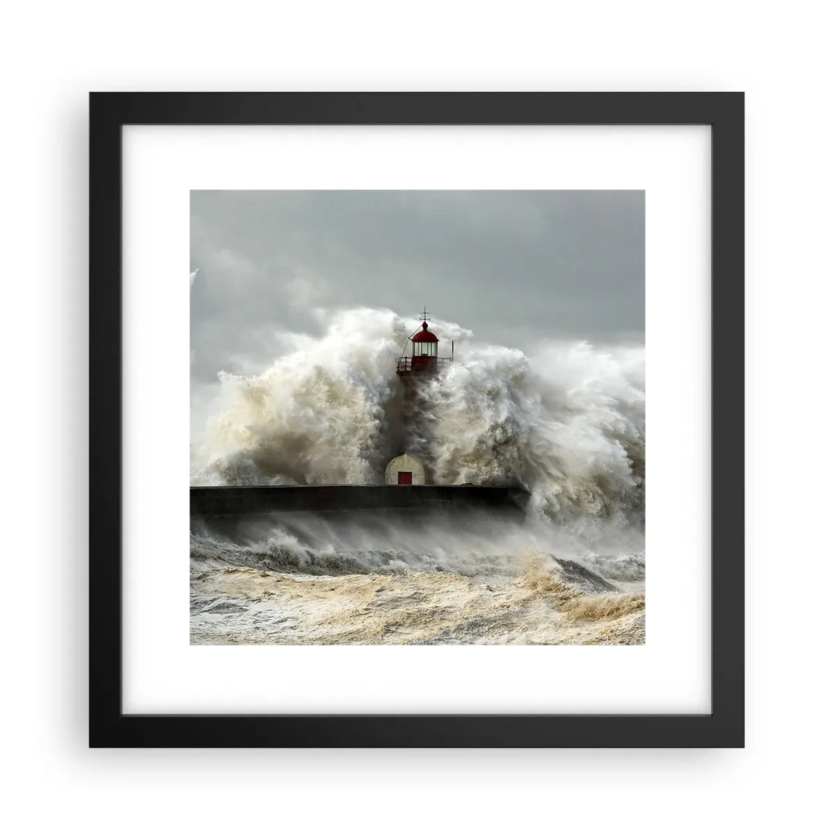 Póster en marco negro - La furia del océano - 30x30 cm