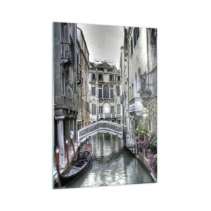Cuadro sobre vidrio - Impresiones sobre Vidrio - Vista romántica de un canal veneciano con una góndola. - 50x70cm - Durante siglos, un sueño - Decoración de pared moderna para salón y dormitorio ARTTOR