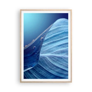 Póster en marco roble claro - Gotas ocultas de azul - 70x100 cm