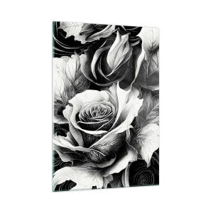Cuadro sobre vidrio - Impresiones sobre Vidrio - Arreglo floral de rosas blancas y negras con detalles. - 50x70cm - Siempre como una reina - Decoración de pared moderna para salón y dormitorio ARTTOR