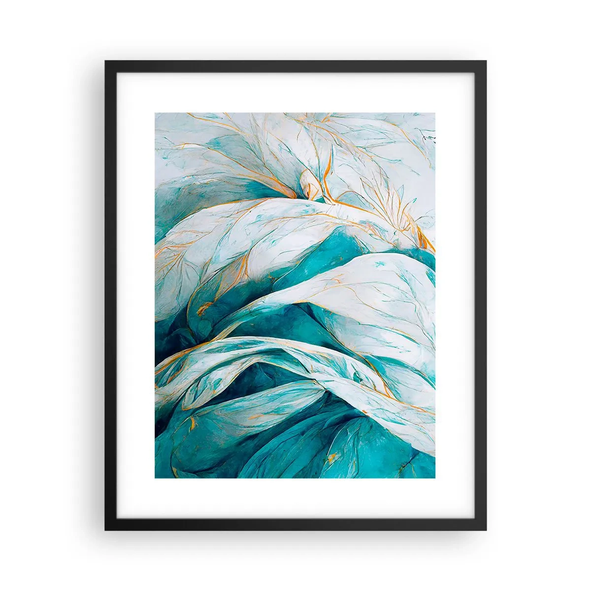 Póster en marco negro - Abstracción azul con motivos dorados - 40x50 cm