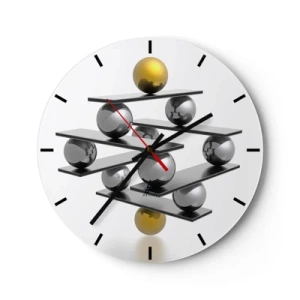 Reloj de pared - Reloj de vidrio - Una composición moderna de bolas de oro y plata sobre un fondo blanco. - 30x30cm - Balance de oro y plata - Decoración de pared moderna para salón, cocina y dormitorio ARTTOR