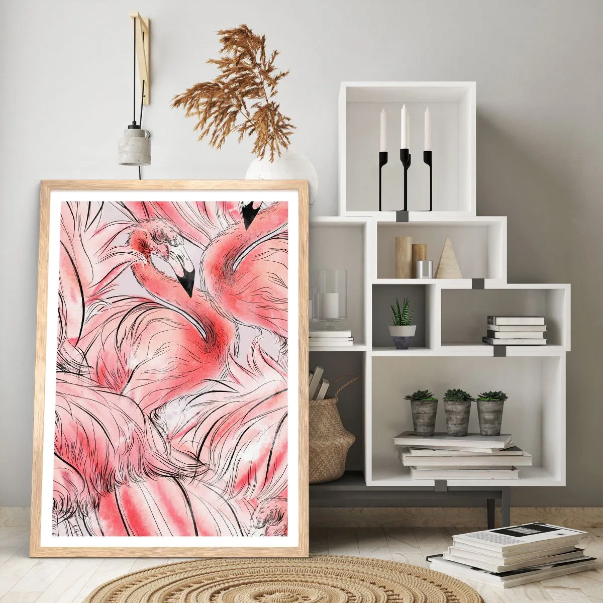 Póster en marco roble claro - Ballet de aves - 40x50 cm