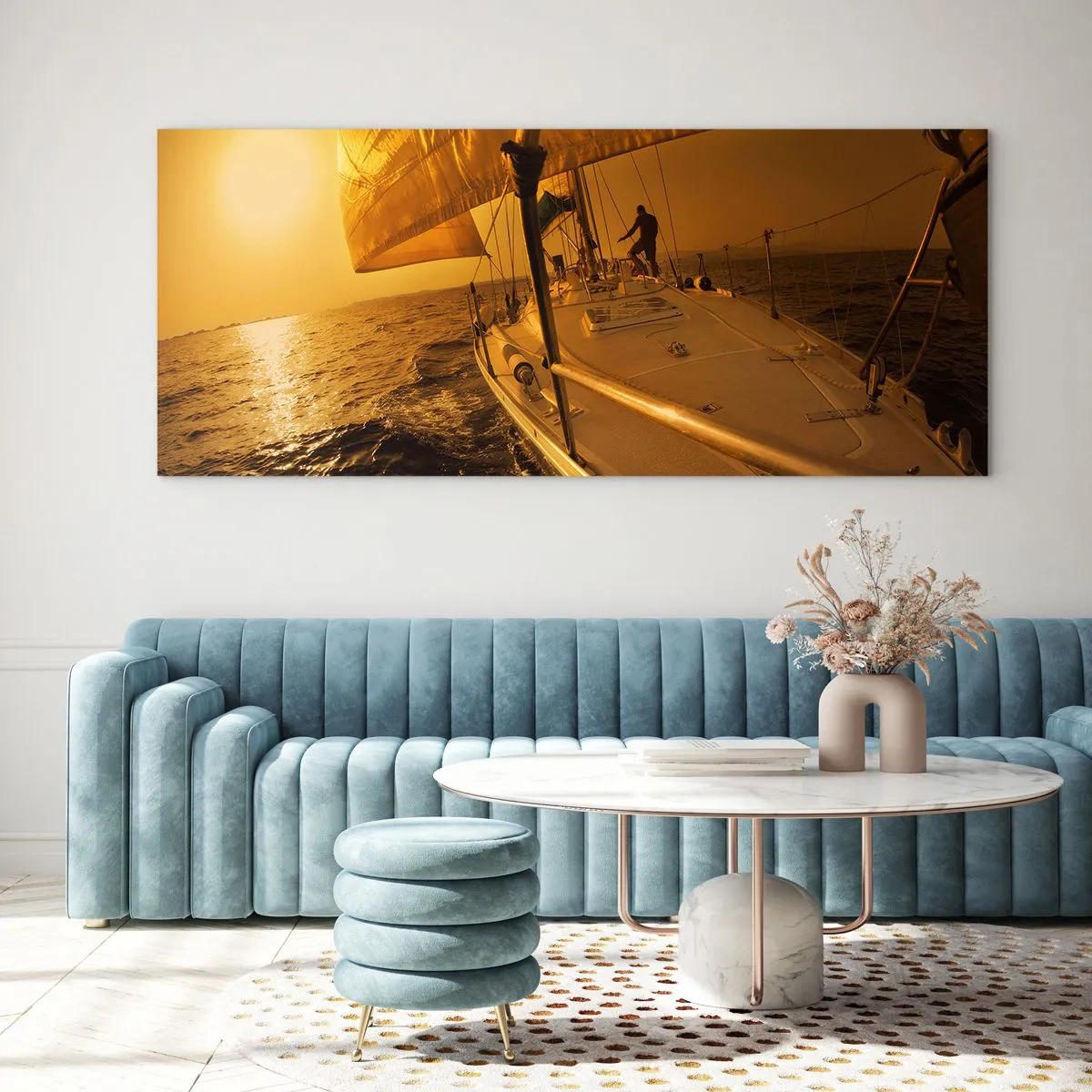 Cuadro sobre vidrio - Impresiones sobre Vidrio - Atardecer dorado tras un día multicolor - 100x40 cm