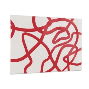 Cuadro sobre vidrio - Impresiones sobre Vidrio - Líneas rojas que giran dinámicamente sobre un fondo blanco - 100x70cm - Rojo sobre blanco - Decoración de pared moderna para salón y dormitorio ARTTOR