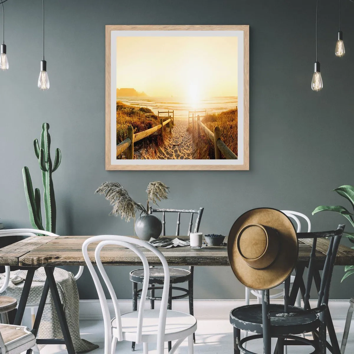 Póster en marco roble claro - A través de la duna, hacia el sol - 30x30 cm