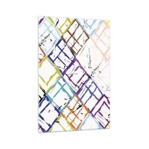 Cuadro sobre vidrio - Impresiones sobre Vidrio - Abstracción colorida con formas geométricas sobre un fondo blanco. - 70x100cm - Habitáculos en alquiler - Decoración de pared moderna para salón y dormitorio ARTTOR