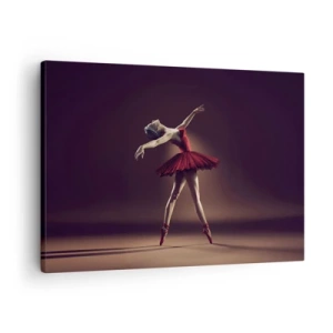 Cuadro sobre lienzo - Impresión de Imagen - Una bailarina de ballet con un vestido rojo frente a un escenario de fondo. - 70x50cm - Primera bailarina - Decoración de pared moderna para salón y dormitorio ARTTOR