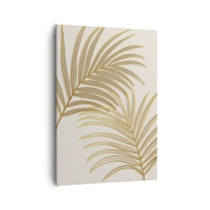 Cuadro sobre lienzo - Impresión de Imagen - Hojas de palma doradas sobre un fondo claro en estilo minimalista. - 50x70cm - Palma de Oro - Decoración de pared moderna para salón y dormitorio ARTTOR