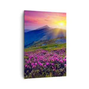 Cuadro sobre lienzo - Impresión de Imagen - Un prado florido con vistas a las montañas durante la puesta de sol. - 70x100cm - ... Y el aroma a hierbas está por todas partes - Decoración de pared moderna para salón y dormitorio ARTTOR