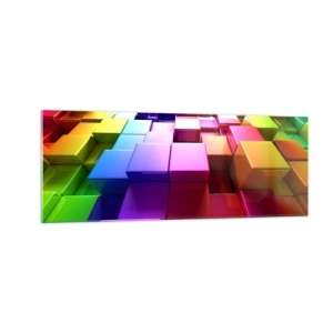 Cuadro sobre vidrio - Impresiones sobre Vidrio - Cubos geométricos 3D coloridos - 140x50cm - Op-art en equipo - Decoración de pared moderna para salón y dormitorio ARTTOR