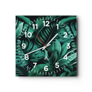 Reloj de pared - Reloj de vidrio - Profundidad del verde tropical - 30x30 cm