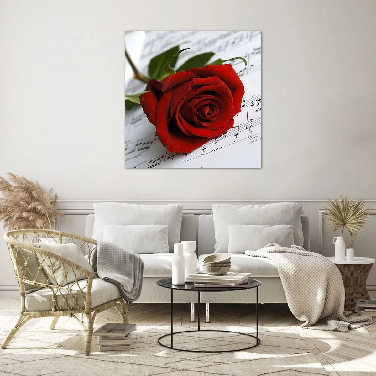 Cuadro sobre vidrio - Impresiones sobre Vidrio - La música de los sentimientos en escarlata - 70x70 cm