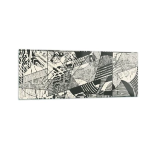 Cuadro sobre vidrio - Impresiones sobre Vidrio - Patrones abstractos geométricos en tonos verdes sobre un fondo claro - 140x50cm - La dinámica del presente - Decoración de pared moderna para salón y dormitorio ARTTOR