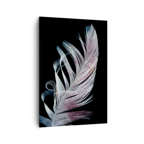 Cuadro sobre lienzo - Impresión de Imagen - Una delicada pluma sobre un fondo negro en un enfoque artístico. - 70x100cm - Piensa en el tacto - Decoración de pared moderna para salón y dormitorio ARTTOR
