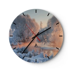 Reloj de pared - Reloj de vidrio - Paisaje invernal con árboles congelados al amanecer - 30x30cm - Brillo cristalino - Decoración de pared moderna para salón, cocina y dormitorio ARTTOR
