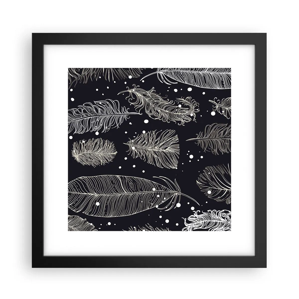 Póster en marco negro - Encaje de plumas - 30x30 cm