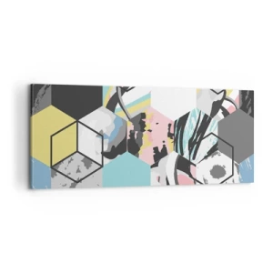Cuadro sobre lienzo - Impresión de Imagen - Hexágonos y cubos en seis colores - 100x40 cm