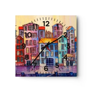 Reloj de pared - Reloj de vidrio - Una ciudad como un cuento de hadas - 30x30 cm