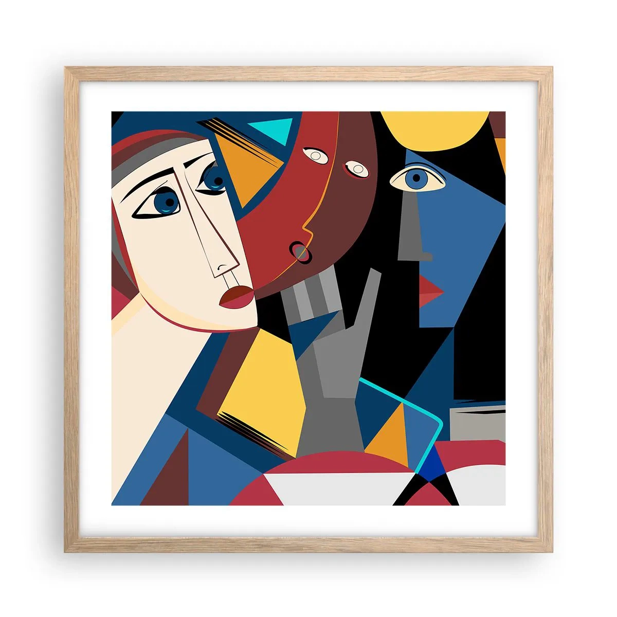 Póster en marco roble claro - Conversación cubista - 50x50 cm