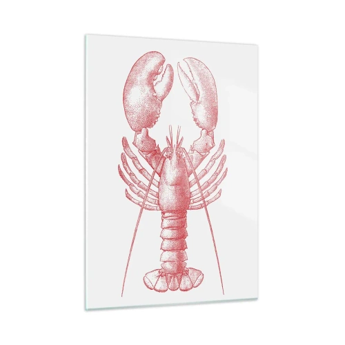 Cuadro sobre vidrio - Impresiones sobre Vidrio - Boceto de una langosta en rojo sobre un fondo claro. - 50x70cm - La reina de los fondos rocosos - Decoración de pared moderna para salón y dormitorio ARTTOR